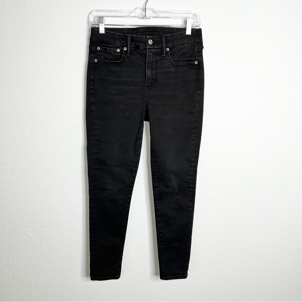 American Eagle Women Size 6 Short Black Zipper Ankle Luxe High Rise Jegging    B